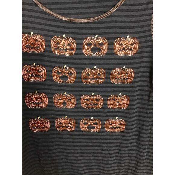 Style&Co. Women Ribbed Striped Jack-O-Lantern Halloween Shirt Sz.Med Black NWT - Picture 5 of 12